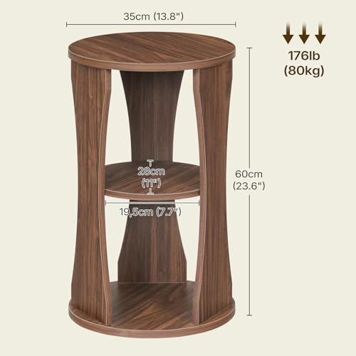 Round Side Table, 3-Tier Small End Table with Storage Shelves, Wooden Accent Table for Living Room, Bedroom, Walnut ET15WL - color: Walnut