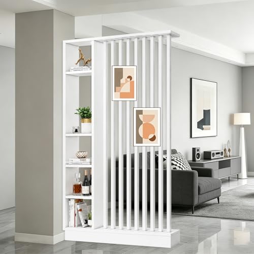 Wall Room Divider Entrance Hall Partition Freestanding Room Divider with Storage Shelf Screen Column Floor to Ceiling Entrance Halls Cabinet Privacy Partition,White+White,L47×W9×H81 - color: White+white, size: L47"×W9"×H81"