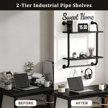 3 Tier Wall Shelves Over Toilet Rustic Industrial Floating Shelf - color: Black, size: 2 tier