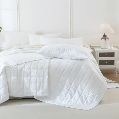 White Quilt King Size Oversized(128"x120"),Waffle Weave Farmhouse Quilt Set，Bedding Coverlet King Size Oversized Bedspread,California King Comforter Set All Season Spring Summer, 3 PCS - color: White, size: Oversized King Plus（128"x120"）