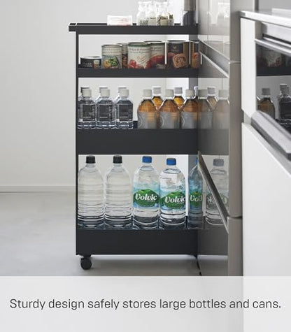 YAMAZAKI Home Tower Slim 4-Tier Rolling Storage Cart – Mobile Organizer for Kitchen Or Bathroom, 31.7" - Steel -