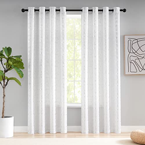 Taisier Home Silver Foil Print Linen Textured Curtains Geometric Dots Pattern Design Curtains for Nursery Toy Room Thermal Insulated Window Treatment 2 Panels 63" L,White and Silver Drapes Print - color: White/Silver, size: 52"W x 63"L (Pack of 2)