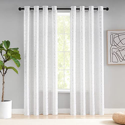 Taisier Home Silver Foil Print Linen Textured Curtains Geometric Dots Pattern Design Curtains for Nursery Toy Room Thermal Insulated Window Treatment 2 Panels 63" L,White and Silver Drapes Print - color: White/Silver, size: 52"W x 63"L (Pack of 2)