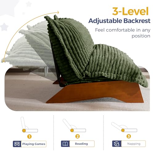 MAXYOYO Adjustable Living Room Chair, 3-Position Bean Bag Chair with Frame | Upholstered Accent Chair with Frame, Removable Cushion, Soft Reclining Lounge for Bedroom, Apartment, Office, Green - color: Striped Cross Green