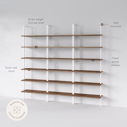 Nathan James Theo 6-Shelf Tall Bookcase, Wall Mount Bookshelf with Natural Wood Finish and Industrial Metal Frame, Rustic Oak/White, Set of 3 - color: Oak/Matte White, size: Set of 3