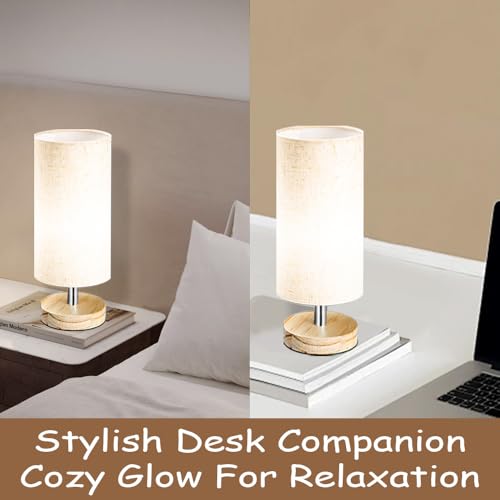 Bedside Table Lamps, Table Lamp for Bedroom, Lamps for Night Stands with Linen Lampshades, Small Table Lamp for Living Room, Office (Bulb Excluded) (Wood) - color: Wood