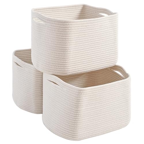 White Storage Baskets for Organizing Shelves, Woven Cotton Rope Basket for Storage, Basket for Toys Clothes Books Shoes, Organization Baskets, 14.8"×11"×9.5", Pack of 3, Off White - color: Off White