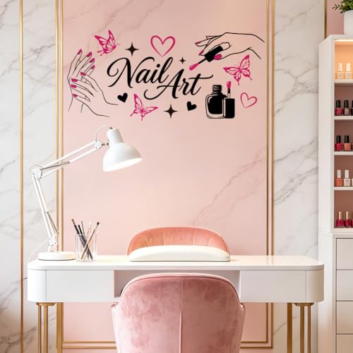 Nail Art and Butterfly Wall Decals, Wall Stickers Decor | 2 Sheets 11.8"x37.8" Vinyl Removable Peel and Stick Murals, Plant Decor for Bedroom, Bathroom, Office, Classroom & Home - style: Nail Art and Butterfly