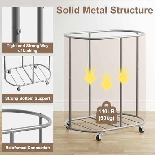 200L Double Laundry Hamper with Lid & Wheels, Oval Rolling Laundry Basket | Gasvadivum Sturdy Metal Large Laundry Cart with 2 Removable Bags, Dirty Clothes Hamper 2 section for Bathroom, Bedroom, Beige - color: Beige, size: 200L(24.8"L x 16.9"W x 31.5"H)