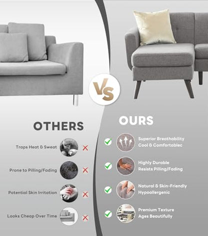 Tbfit L Shaped Couch Sofa, 80" W Mid-Century Modern Sectional Couches, 3 Seater Sofas with Wide Chaise Lounge, Button Tufted Upholstered Sectional Sofa for Living Room, Bedroom, Gray - color: Grey, size: 80" L-shape