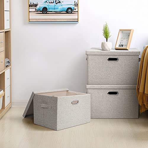Graciadeco Large 17 36 Quart Collapsible Stackable Storage Bins with Lids, 1 Pack Beige Foldable Fabric Closet Storage Boxes with Lids, 4 Handles Toy Heavyduty Dark Gray Linen Storage Cube Box | 36 Quart 1 Pack Beige Collapsible Stackable Linen Fabric 4 H