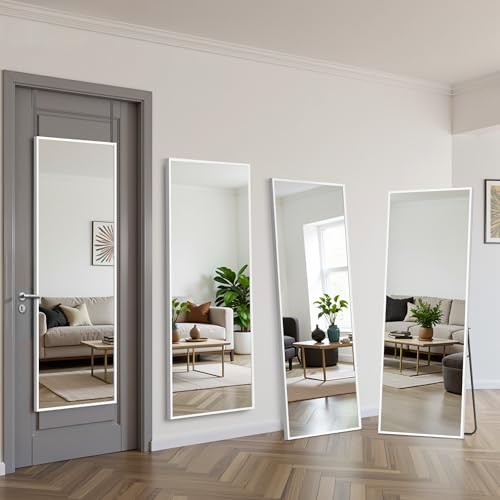 Suidia Full Length Mirror Over the Door&Wall Mounted, 48"x14" Door Mirror with Aluminum Alloy Frame, HD Shatterproof, No-Drill, Hanging Mirrors for Bedroom, Bathroom, Dorm, Closet, Rect, White - color: White, size: 48"L x 14"W, style: Rect