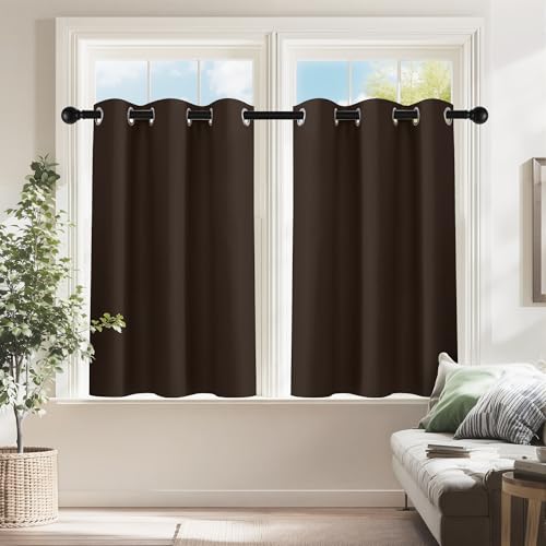 PONY DANCE Blackout Small Curtains 36 inch 2 Panels Set, Room Darkening Short Window Drapes Thermal Insulated Cafe Curtains for Kitchen Dorm Transit Van(2 Panels, W 34 x L 36 inches, Chocolate Brown) - color: Chocolate Brown, size: 34"W x 36"L (Pack of 2)