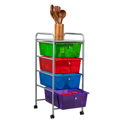 Mind Reader Rolling Cart with Drawers, Utility Cart, Craft Storage, Kitchen, Metal, 12.75"L x 15.25"W x 30"H, Multi-color