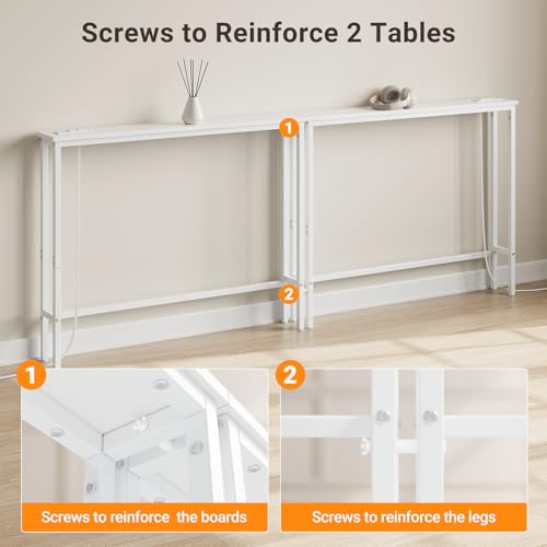 ELYKEN 78.8'' Narrow Console Table with Outlet, Sofa Table Behind Couch | Skinny Entryway Tables with Charging Station for Living Room, Hallway, 5.9 x 78.8 x 29.5in, White - color: White, size: 5.9"DX78.8"WX29.5"H