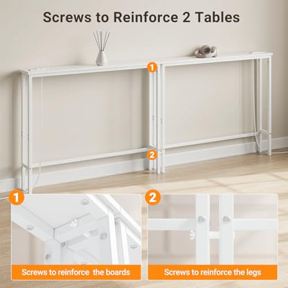 ELYKEN 39.4'' Narrow Console Table with Outlet, Sofa Table Behind Couch | Skinny Entryway Tables with Charging Station for Living Room, Hallway, 5.9 x 39.4 x 29.5in, White - color: White, size: 5.9"DX39.4"WX29.5"H