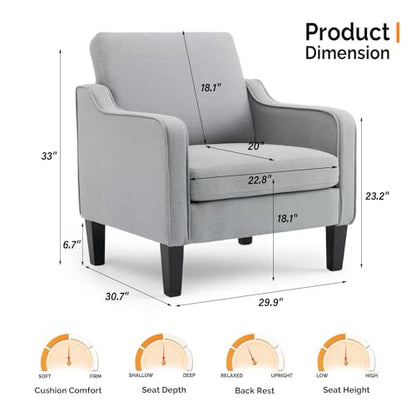 VINGLI Accent Chairs for Living Room, Line Comfy Upholstered Sofa Chair Mid Century Modern Armchair for Bedroom, Home Office, Small Spaces, Apartment - color: Light Grey