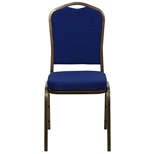 Flash Furniture Hercules Fabric Crown Back Banquet Chair, Navy Blue, 4-Pack | Stackable, Gold Vein Frame, Fabric Upholstery - color: Navy Blue Patterned Fabric/Gold Vein Frame, size: Set of 4