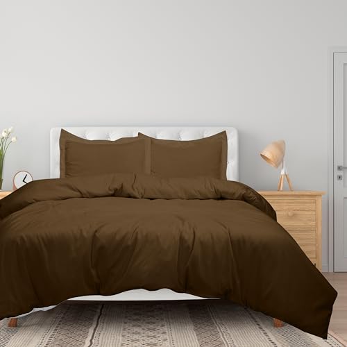 ROYALE LINENS Chocolate Duvet Cover Queen Size - 3 Piece Bedding Comforter Covers - Zipper Closure - 1 Queen Duvet Cover 90x90 inches and 2 Pillow Shams - No Comforter Included - color: Chocolate, size: Queen