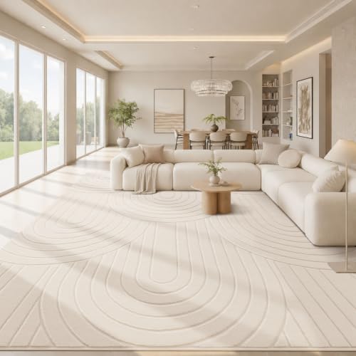 Sour Lemon Area Rugs 9x12 Living Room Bedroom, Modern Washable Rug White | Machine Carpet Non-Slip, Soft Large Fluffy Plush Thick, Big, Geometric High-Low Pile Nersy Rug for Kids Dining Room - color: Milky White, size: 9' x 12' (Rectangular)
