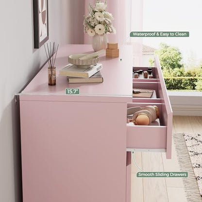 Jocoevol Modern Pink 7 Drawer Dresser for Bedroom, Simply Chest of Drawers, Wood Storage Dresser with Deep Drawers for Living Room Hallway Entryway, Pink - color: Pink