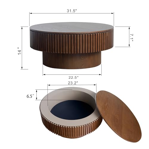 JUSTONE 31.5" Round Coffee Table,Farmhouse Wood Coffee Table with Storage for LivingRoom,Apartment,Office,Walnut - color: 31.5'' - Walnut-6