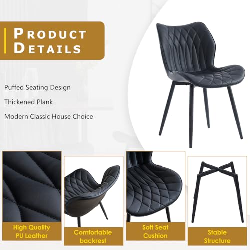Kidol & Shellder Dining Chairs Set of 2, PU Leather Upholstered Kitchen Chairs with Back Armless, Mid Century Modern Side Chair for Dining Room, Living Room, Lounge, Restaurant, Black - color: Black