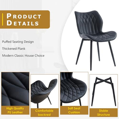 Kidol & Shellder Dining Chairs Set of 2, PU Leather Upholstered Kitchen Chairs with Back Armless, Mid Century Modern Side Chair for Dining Room, Living Room, Lounge, Restaurant, Black - color: Black