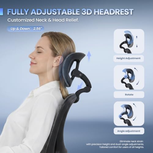 MALOL Ergonomic Mesh Office Chair with Footrest, Executive High Back Computer Desk Chair with 3D Adjustable Headrest & 5-Level Lumbar Support, Track Armrest, Tilt Lock, 300LBS, Grey - color: Grey