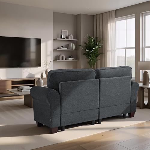 MCombo 67.7" Loveseat Sofa, 2-Seater Small Couch for Small Spaces, Classic Rolled Arm Upholstered Sofa with Solid Wood Legs for Living Room, Removable Cover, Chenille Fabric VE730 (Dark Grey) - color: Dark Grey