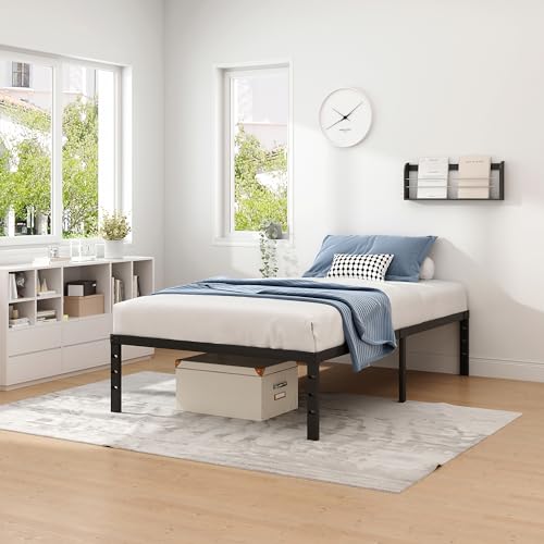 NEW JETO Metal Bed Frame,Twin Size Bed Frame with Storage Space,12 Inch | Heavy Duty Sturdy Mattress Foundation,Easy Assembly,No Box Spring Needed, Black - size: Twin, style: 12 Inch