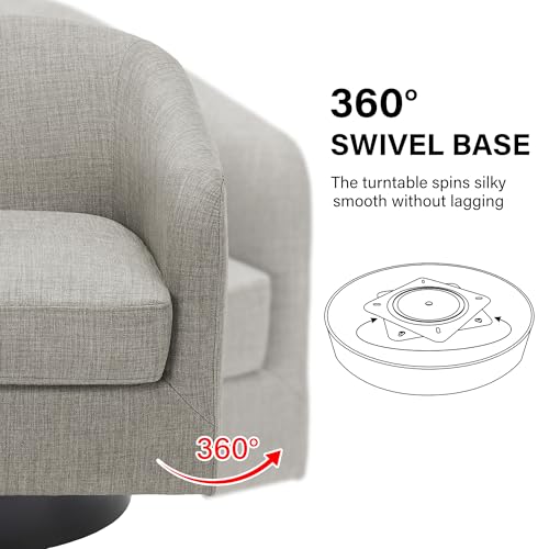 Swivel Barrel Accent Chair, Comfy Reading Armchair, Khaki, Set of 1 | Club Chairs for Adults, Low-Back Design, Modern Round Style, Solid Wood Frame & Metal Swivel Base, For Living Room & Bedroom - color: Khaki