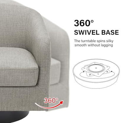 Swivel Barrel Accent Chair, Comfy Reading Armchair, Khaki, Set of 1 | Club Chairs for Adults, Low-Back Design, Modern Round Style, Solid Wood Frame & Metal Swivel Base, For Living Room & Bedroom - color: Khaki