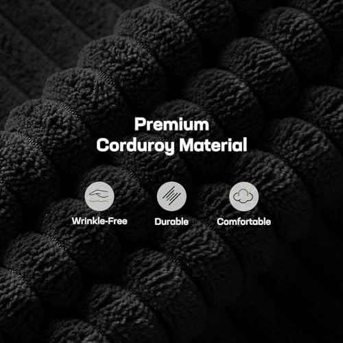 Marsail Futon Sofa Bed, 66” Futon Couch with Adjustable Backrest & Armrests, Convertible Small Sleeper Sofa Bed for Small Apartments, Study Room, Office, Corduroy Loveseat, Black