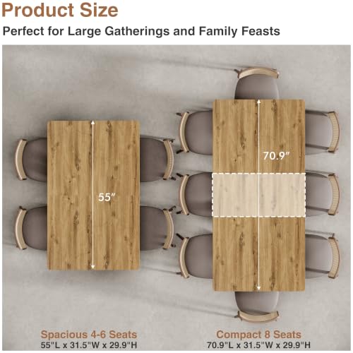 Extendable Dining Room Table for 4 6 8,55"-70" Kitchen Table Butterfly Leaf | Simply Flip Leaf Expandable Rectangle Dining Table,Long Large Wood Table for Kitchen Dining Living Room, Modern,Farmhouse - color: Butterfly Leaf 55"-71" Oak