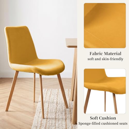 HIPIHOM Dining Chairs Set of 4, Mid-Century Modern Fabric Kitchen Chairs | Curved Backrest for Comfort, High-Density Sponge Padded Seat, Heat and Stain Resistant Surface, Sturdy Wood-Grain Metal Legs - color: Yellow Chairs Set of 4