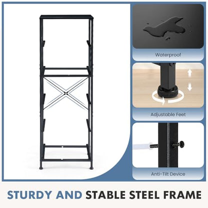 DUMOS Nightstand with 5 Drawers, Bedside Table with Removable Fabric Bins, Sturdy Steel Frame Wood Top Skinny Dresser for Bedroom Closet Living Room, Black - color: Black, size: 15.7"D x 11.8"W x 47.7"H (5 Drawers)