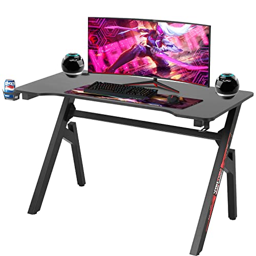 FDW Computer Desk Gaming Desk Student PC Desk Writing Desk Office Desk Modern Ergonomic Racing Style Table Workstation Carbon Fiber Headphone Hook (47in, Red) - color: Red, size: 47 In R Shaped