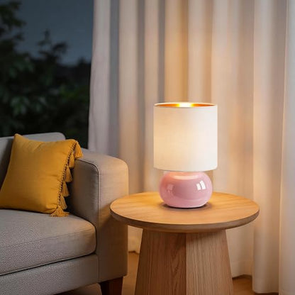 Hamucd Ceramic Table Lamps Set of 2, Modern Classic Bedside Lamps for Nightstand, Small Table Lamp for Bedroom Living Room Desk End Table (Pink) - color: Pink