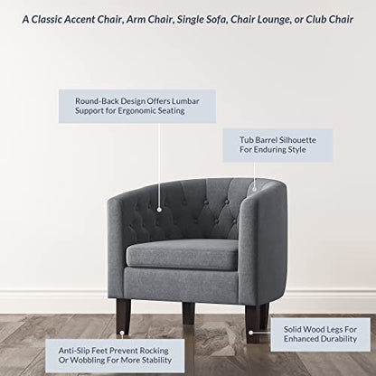 BELLEZE Accent Barrel Arm Chair, Modern Comfy Upholstered Tufted Club Chair with Sturdy Legs and Linen Fabric for Bedroom Living Room - Gray - color: Grey, size: 1 x Linen Chair