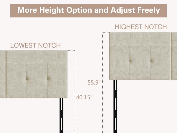 Upholstered Tufted Queen Size Headboard,Premium Linen Fabric Wood Head Board with Metal Legs, Adjustable Height from 42” to 56”, Bed Headboard in Modern Design,Backboard for Bed, Oatmeal - color: Oatmeal Linen, size: Queen