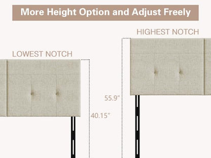 Upholstered Tufted Queen Size Headboard,Premium Linen Fabric Wood Head Board with Metal Legs, Adjustable Height from 42” to 56”, Bed Headboard in Modern Design,Backboard for Bed, Oatmeal - color: Oatmeal Linen, size: Queen