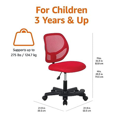 Amazon Basics Kids Adjustable Height Mesh Low-Back Swivel Desk Chair with Footrest, Rolling Computer Task Study Chair, Breathable, Red - color: Red
