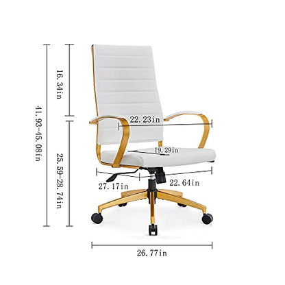 lux Modern Gold Office Desk Chairs Modern Office Desk Chair with Wheels and arms Ergo Chairs high Back Chair Computer Leather Modern Chair Leather Office Executive Chair (GD-White) - color: Gd-white