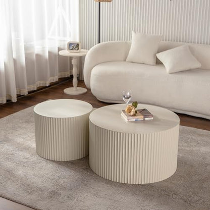 47.25 inch Round Wood Coffee Table Set for Living Room for Small Space Apartment and No Need Assembly Beige - color: Beige
