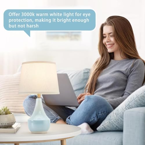 18" Table Lamp Set of 2, Ceramic Lamp Classic Beside Lamps Nightstand Lamp Modern Cute Lamp for Living Room, Bedroom & Office Rocker Switch Sky Blue-LED Bulbs Included - color: 18.63" Blue