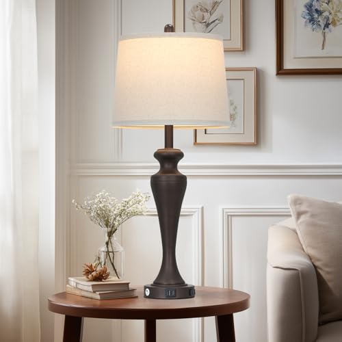 CINSARY 30“ Tall Brown Table Lamps Set of 2, Touch Control Living Room Lamp with USB A+C Ports and AC Outlet, 3-Way Dimmable Bedside Lamps for Nightstand, Modern Metal Bedroom Lamp for End Table - color: Brown (2 Pack)