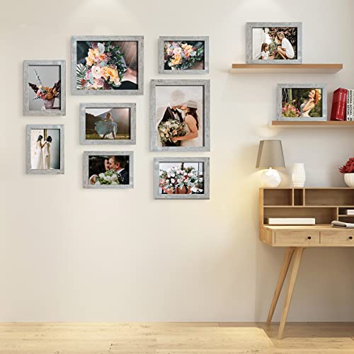 LUCKYLIFE Picture Frame Set 10-Pack, Gallery Wall Frame Collage with 8x10 5x7 4x6 Frames in Grey Finishes - color: Grey