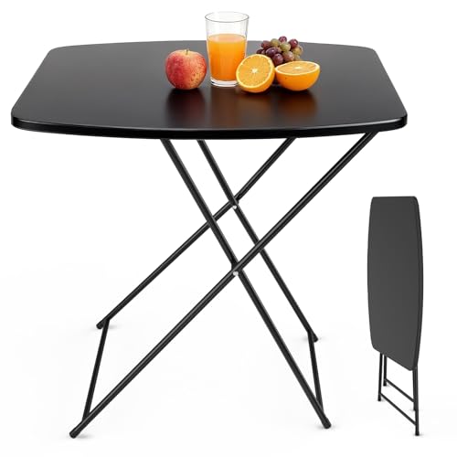 VINGLI Small Folding Table Portable, 18" Adjustable Height Personal Laptop TV Tray, Camping Table, HDPE Plastic Top with Steel Frame,Black - color: Black, size: 28"