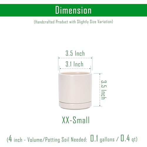 D'vine Dev 2-Pack Ceramic Pots with Saucers, Oatmeal, 3.5 in, 94-V-A-8 | Modern Cylinder Design, Glazed Ceramic, Drainage Hole & Saucer Included, High Temperature Fired, Elegant Home Accent - color: Oatmeal, size: 3.5 Inch